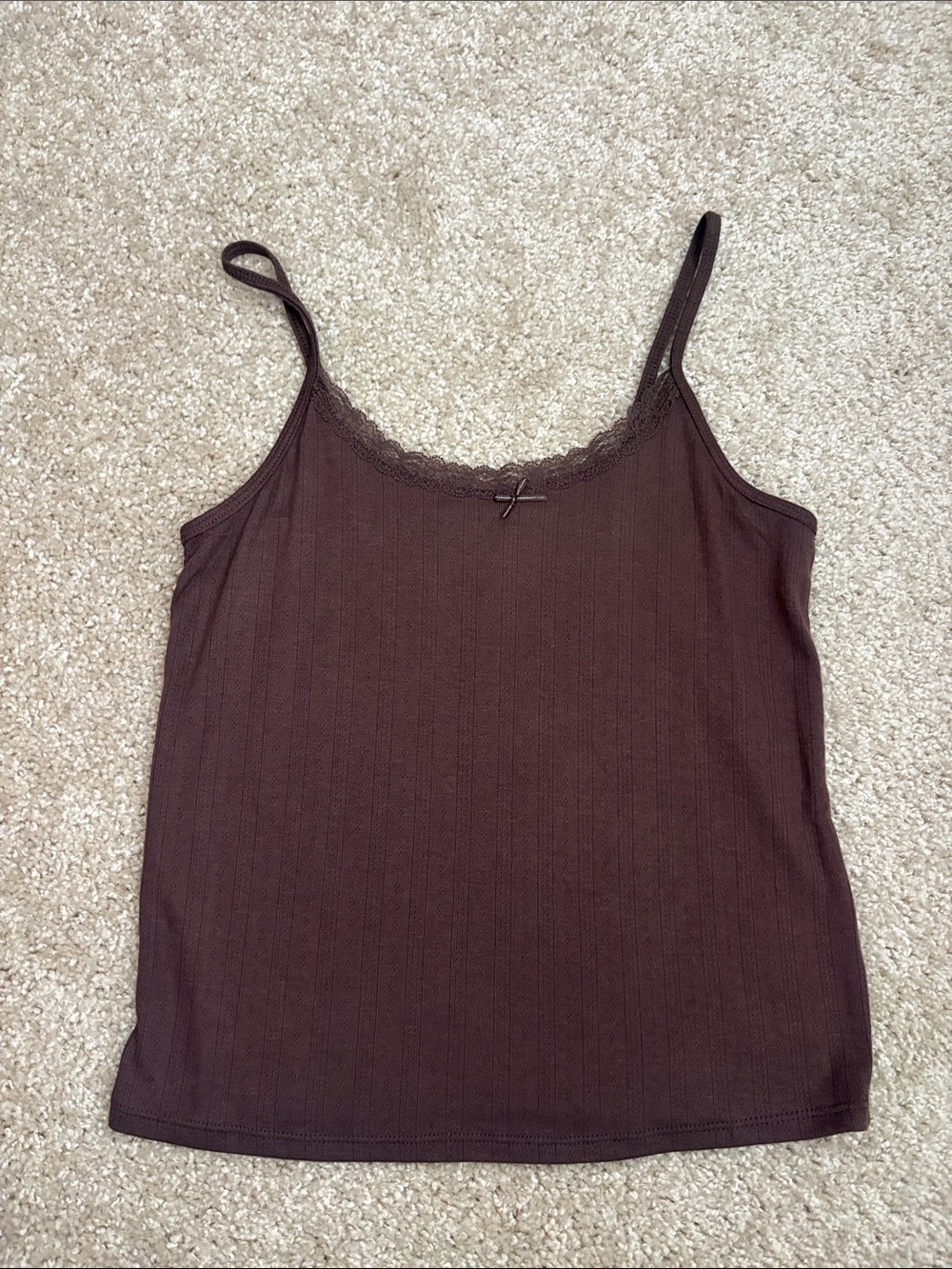 wild fable Brown Lace-Trim Ribbed Cami